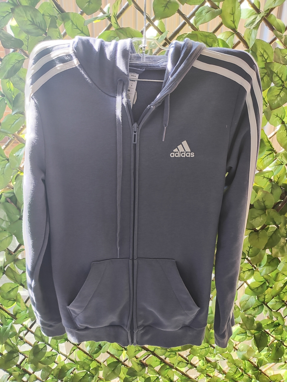 adidas Navy Zip Hoodie with White Three-Stripes